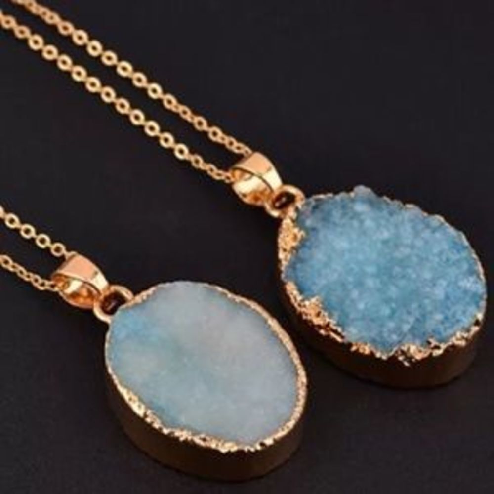 NEW!! Blue Druzy Pendant Necklace